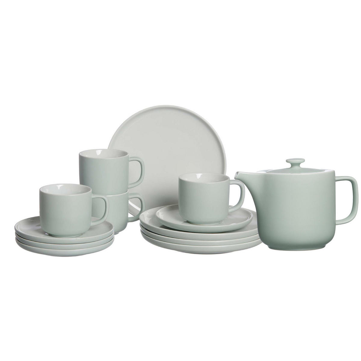 KAFFEESERVICE MIT KANNE Jasper mint 13er Set - Mintgrün, Keramik (1/1/1cm) - Ritzenhoff Breker