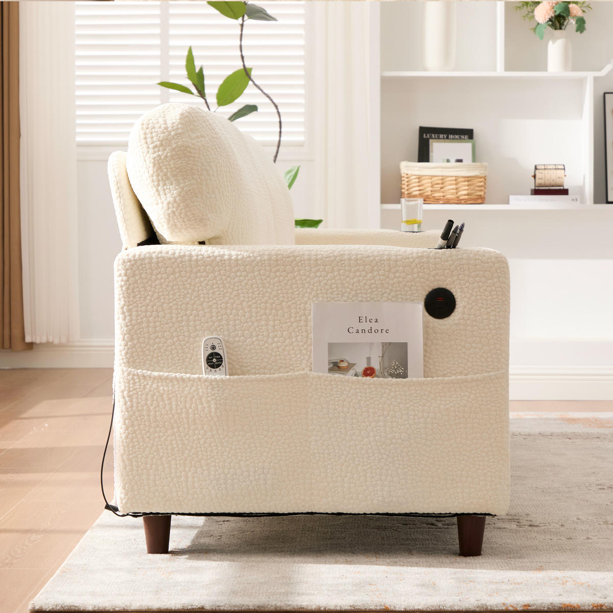 SOFA 2-Sitzer mit USB-C Anschluss & LED-Beleuchtung Chenille Beige 203/77,5/86 cm - Beige, Textil (203/86/77.5cm) - OKWISH