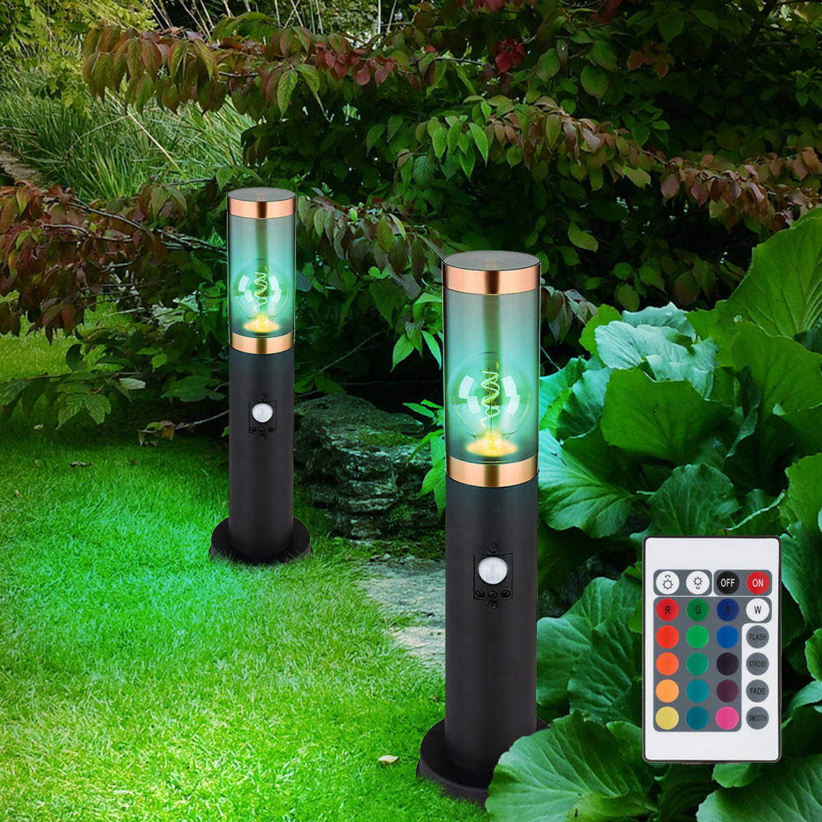 LED SOCKELLEUCHTE Edelstahl Schwarz - Schwarz, Metall (7.6/7.6/45cm) - Globo Lighting