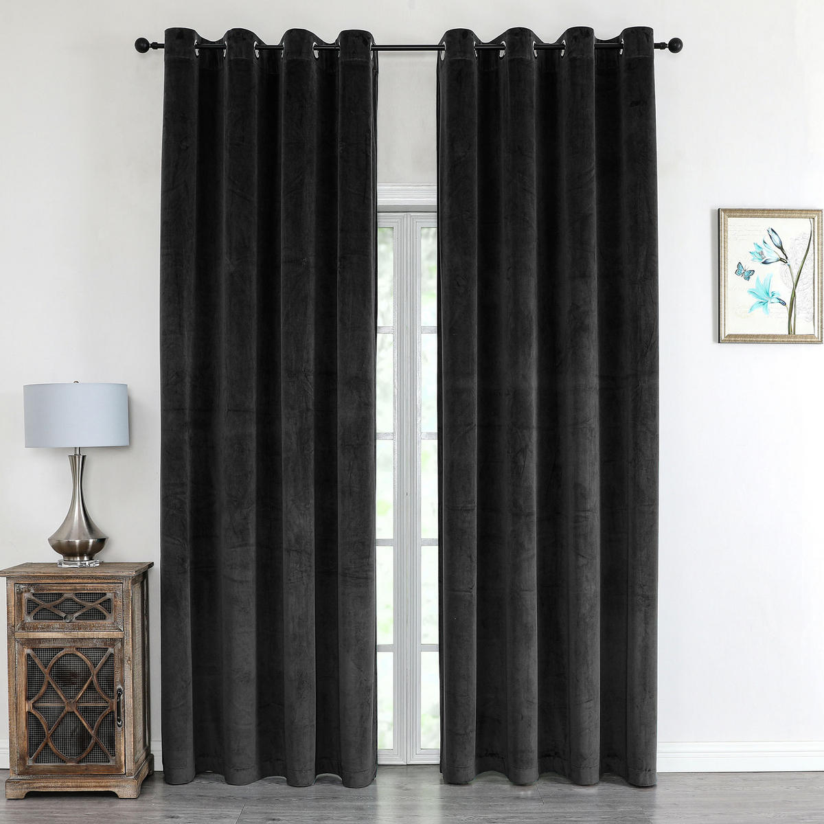 VORHANG Ösen Samt 300/245 cm Schwarz - Schwarz, Textil (300/245/245cm) - TiborTex