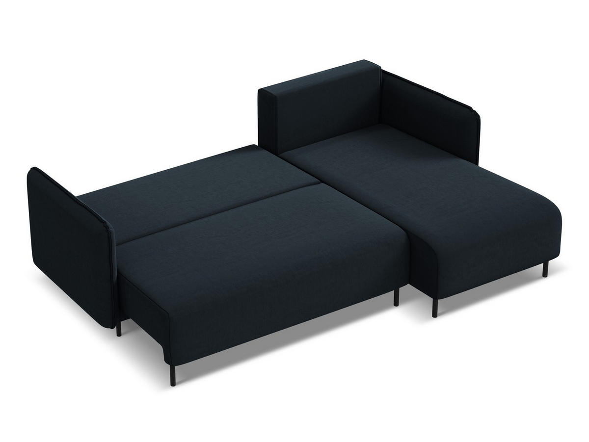 ECKSOFA mit Schlaffunktion Samt Stoff Blau - Blau/Schwarz, Holz/Textil (236/162cm) - Makamii