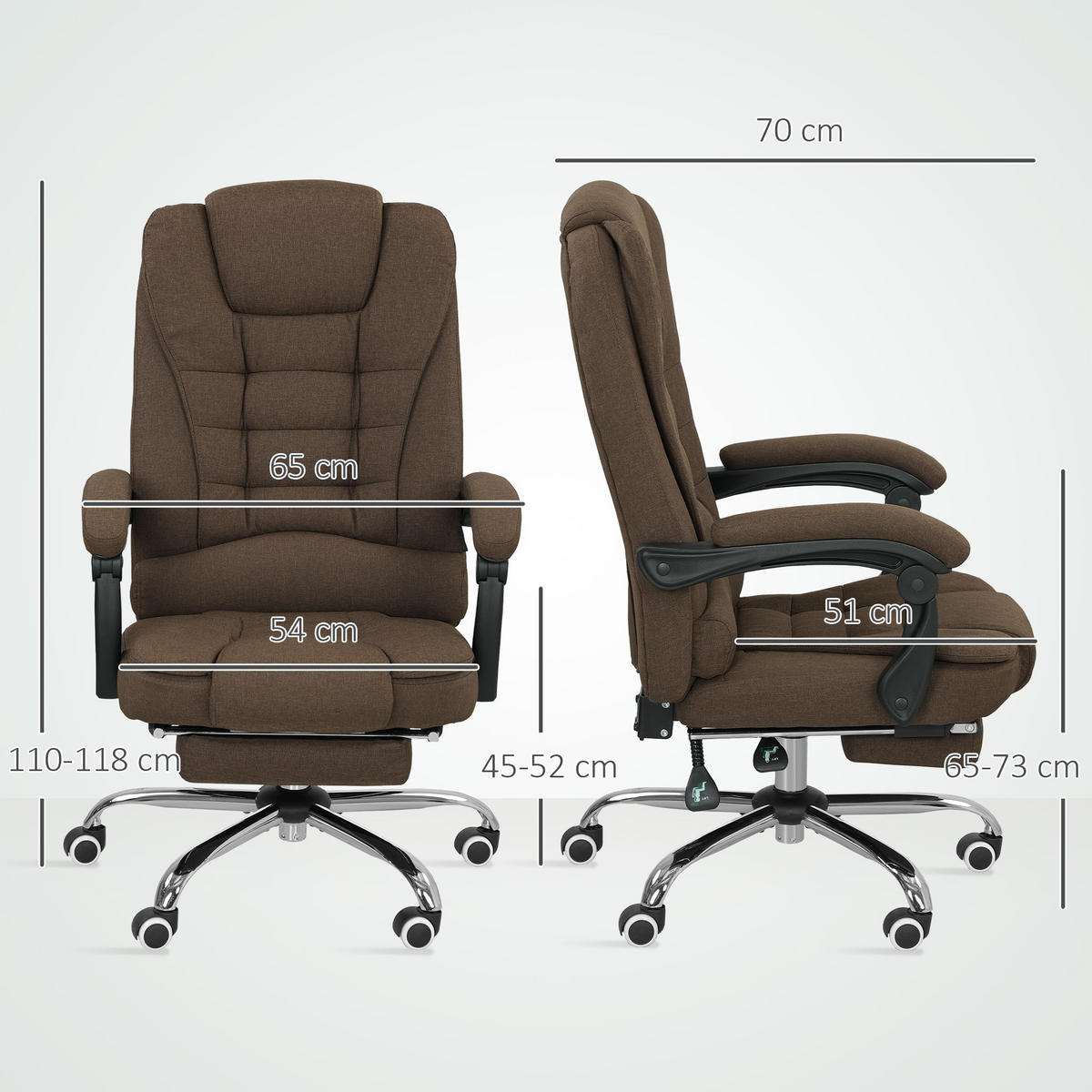 CHEFSESSEL DE-11759 65/70/110-118 cm Braun - Braun, Textil (65/118/70cm) - ComfortXL