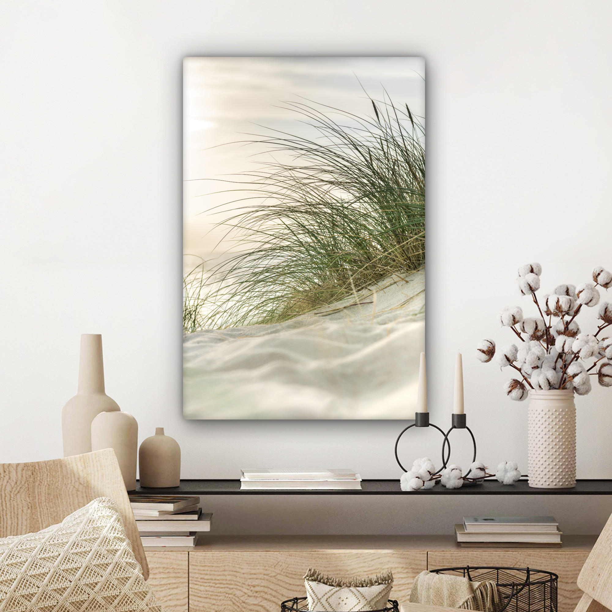 LEINWANDBILD Dünen mit Strandhafer in der Sonne des Nationalparks Schleswig-Holsteinisches Wattenmeer 40x60 cm - Creme, Textil (40/60cm) - MuchoWow