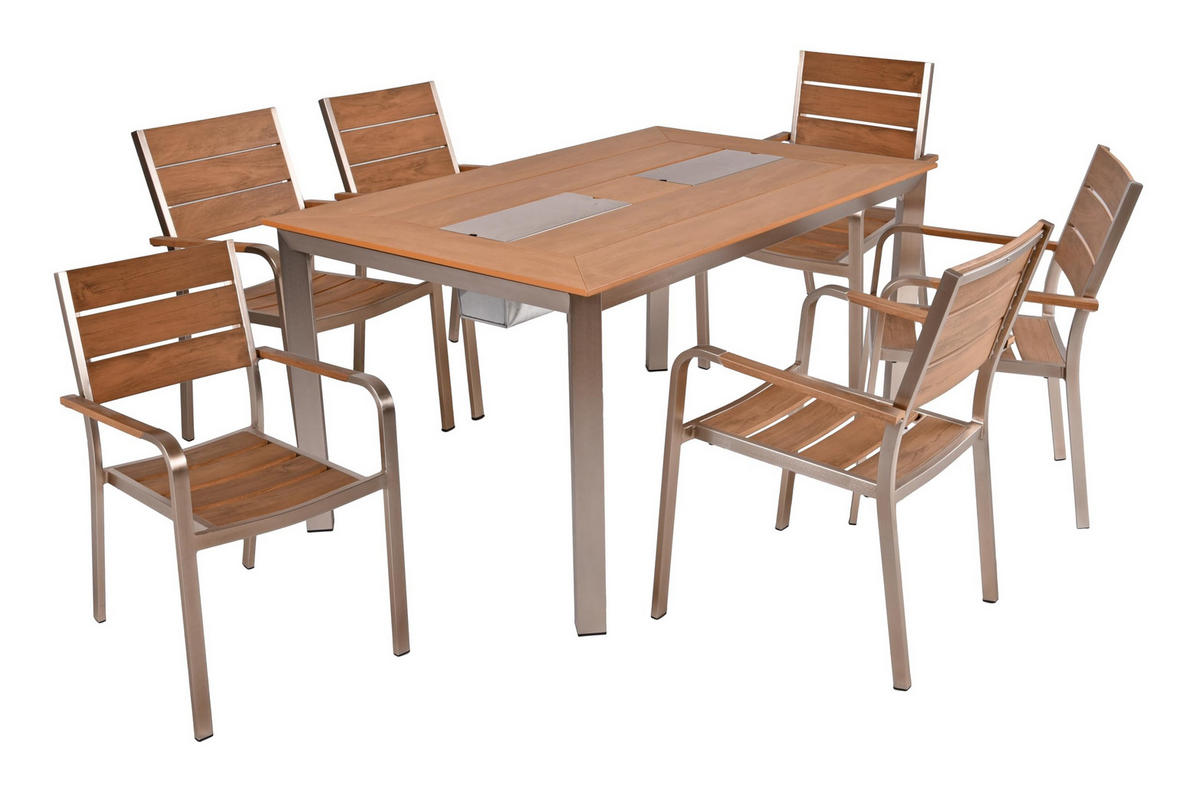 GARTENMÖBEL Set Frank 7-teilig Gartenmöbel-Set - Braun, Kunststoff - DELUKE