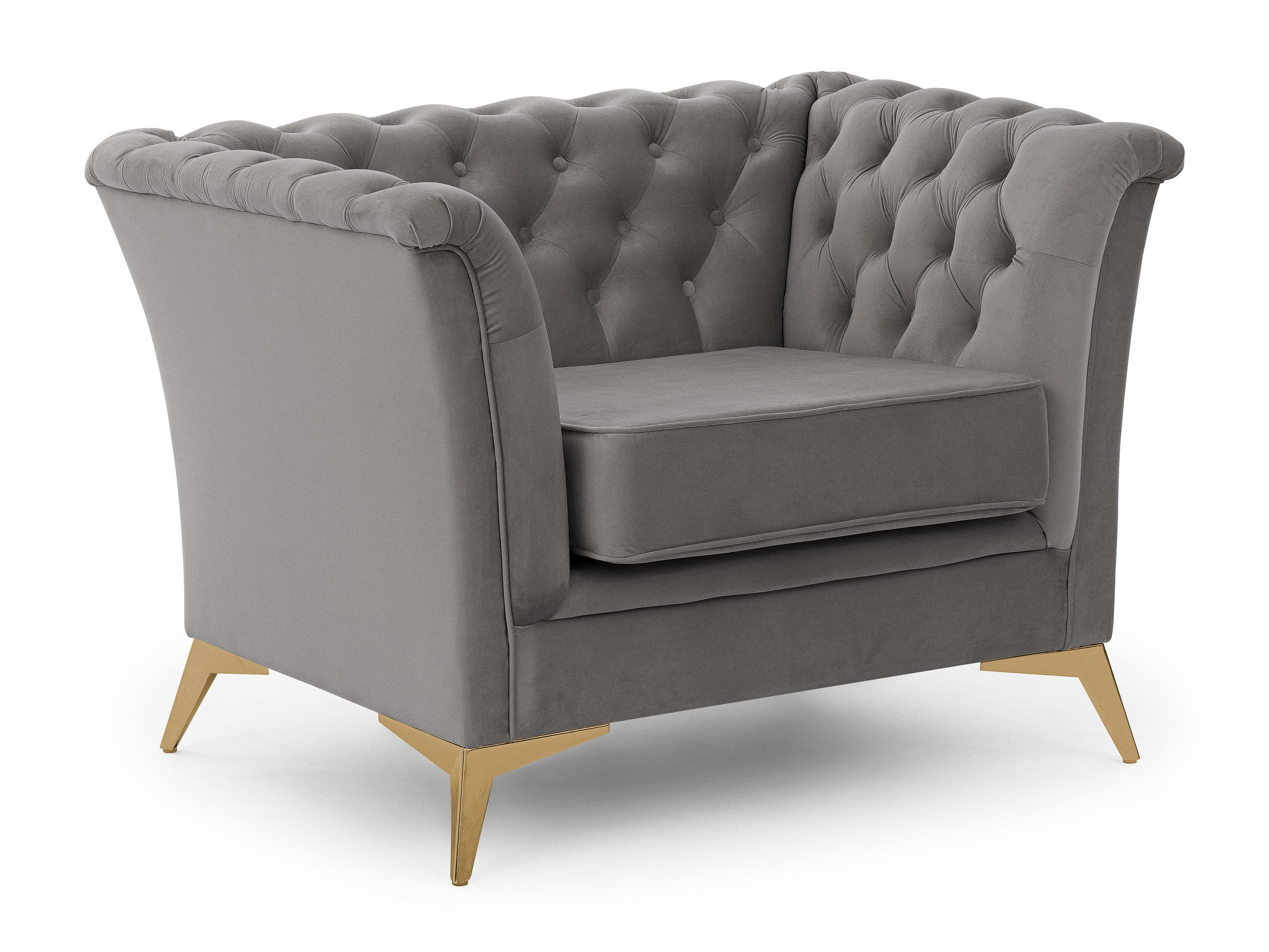 CHESTERFIELD-SESSEL Whitby Grau Samt mit goldenen Füßen - Goldfarben/Grau, Holz/Textil (116/78/82cm) - S-Style Möbel