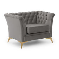 CHESTERFIELD-SESSEL Whitby Grau Samt mit goldenen Füßen - Goldfarben/Grau, Holz/Textil (116/78/82cm) - S-Style Möbel