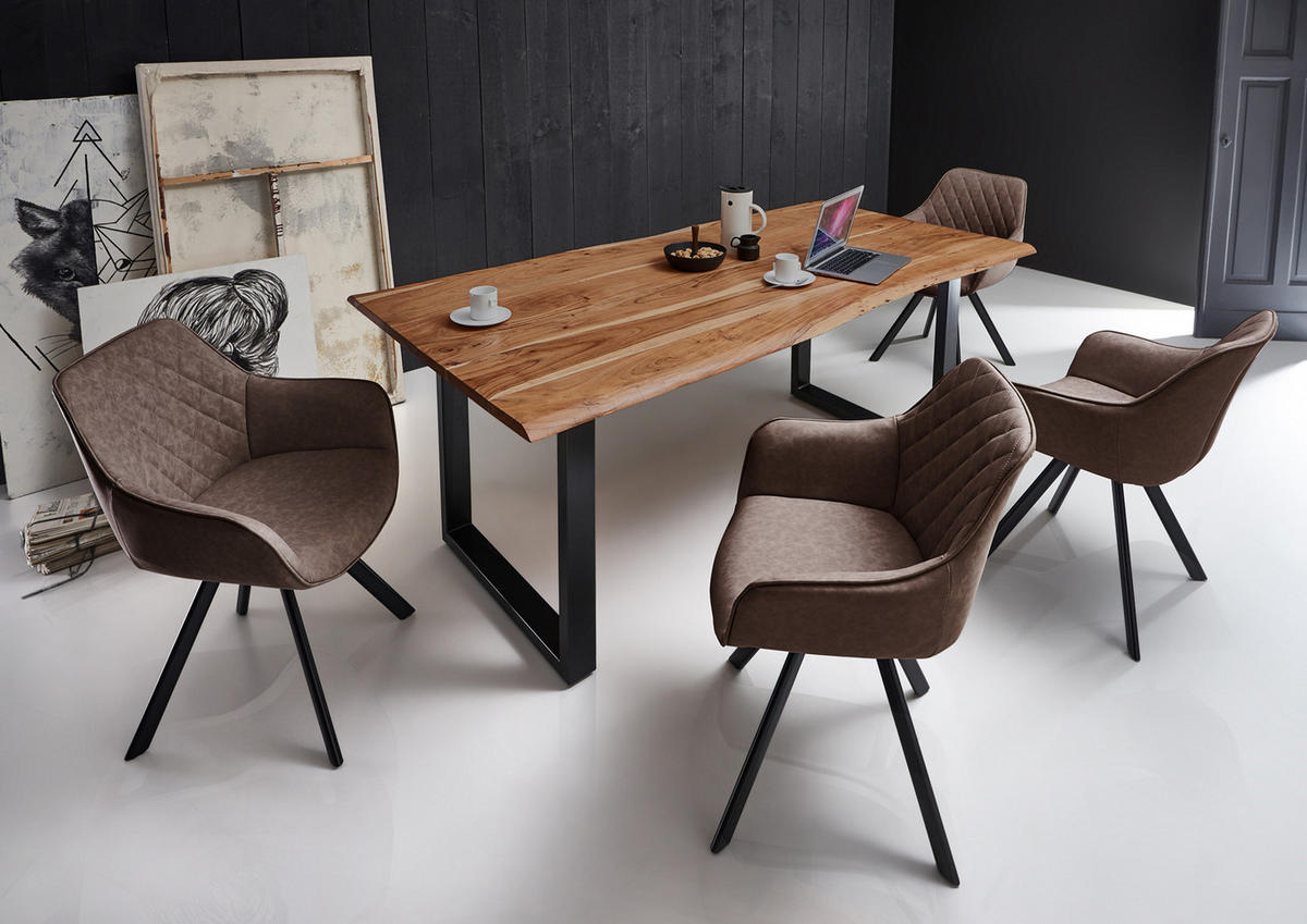 ESSTISCH TOPS&TABLES - Schwarz/Braun, Holz/Metall (100/200/77cm) - SAM
