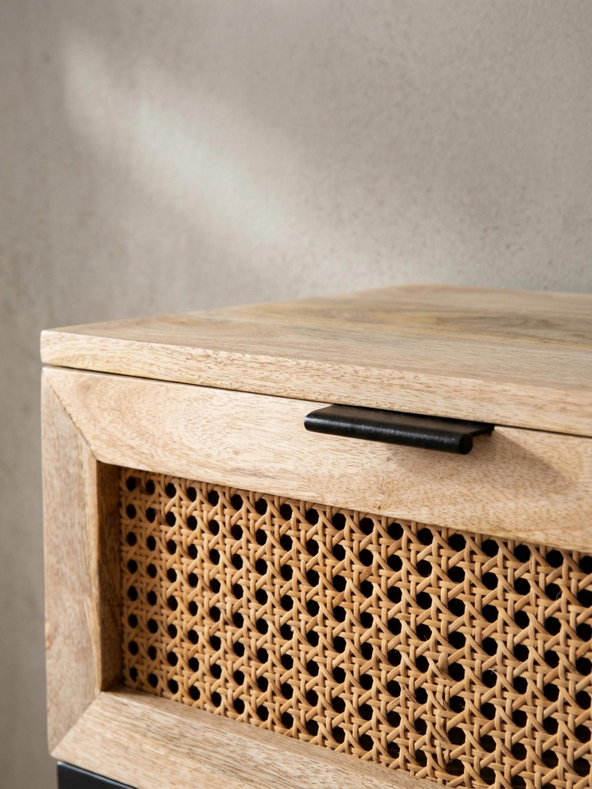 NACHTTISCH – Mango Massivholz/Rattan, 50x60x30 cm, 1 Schublade, Wiener Geflecht - Schwarz/Braun, Holz/Metall (50/60/30cm) - KADIMA DESIGN
