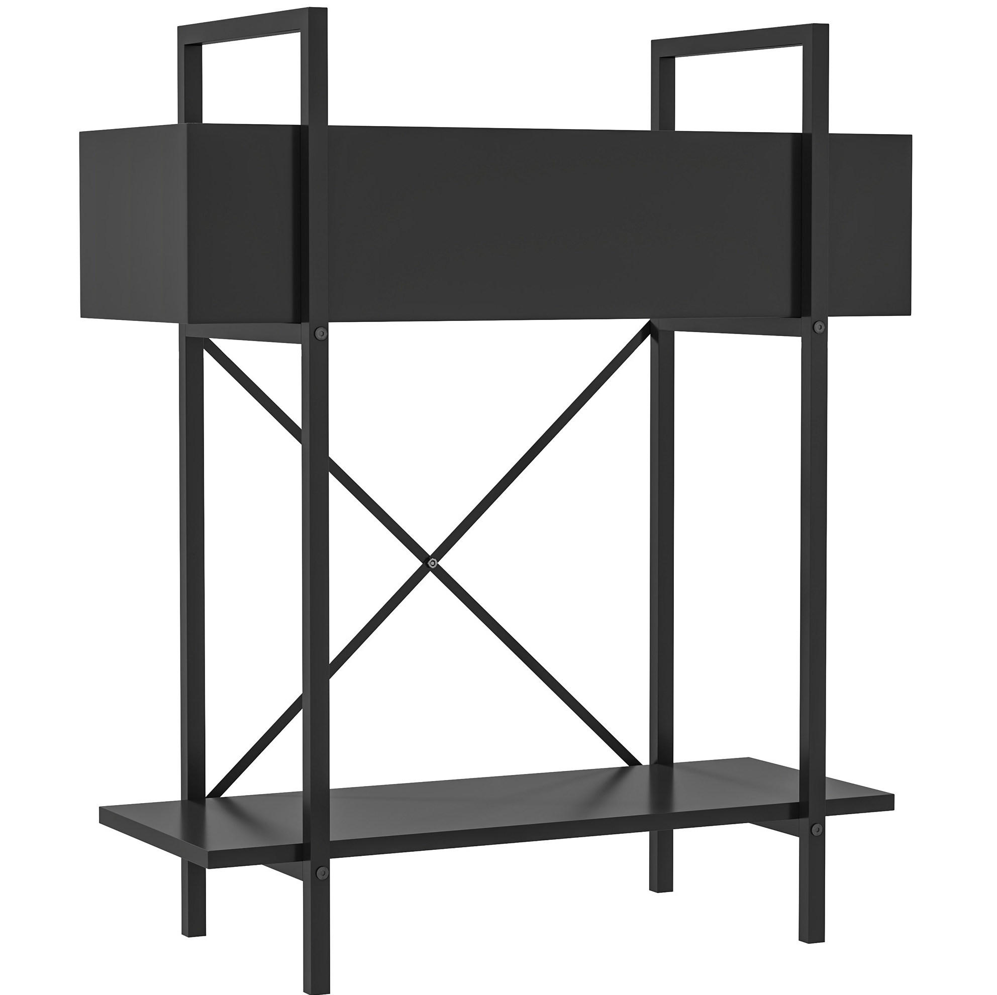 BLUMENSTÄNDER 60/25/70 cm aus Metall mit 2 Ebenen, Ablauflöchern und X-Rückenstruktur, Schwarz - Schwarz, Metall (25/70/60cm) - Redom