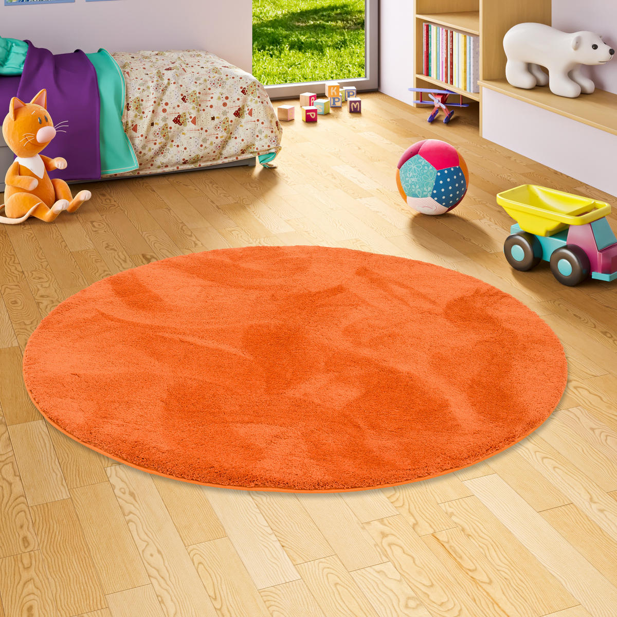 SUPER SOFT KINDER HOCHFLOR TEPPICH SILKY KIDS RUND - Orange, Textil (160/160cm) - Pergamon