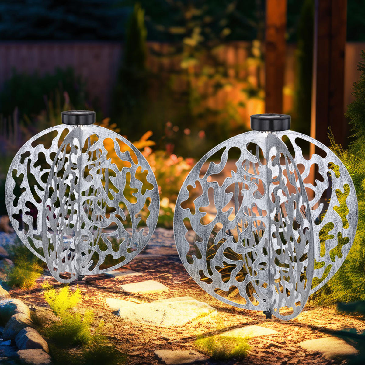 LED AUSSENLEUCHTE Metall Silber 2er Set - Silberfarben, Metall (40/40/51cm) - Globo Lighting