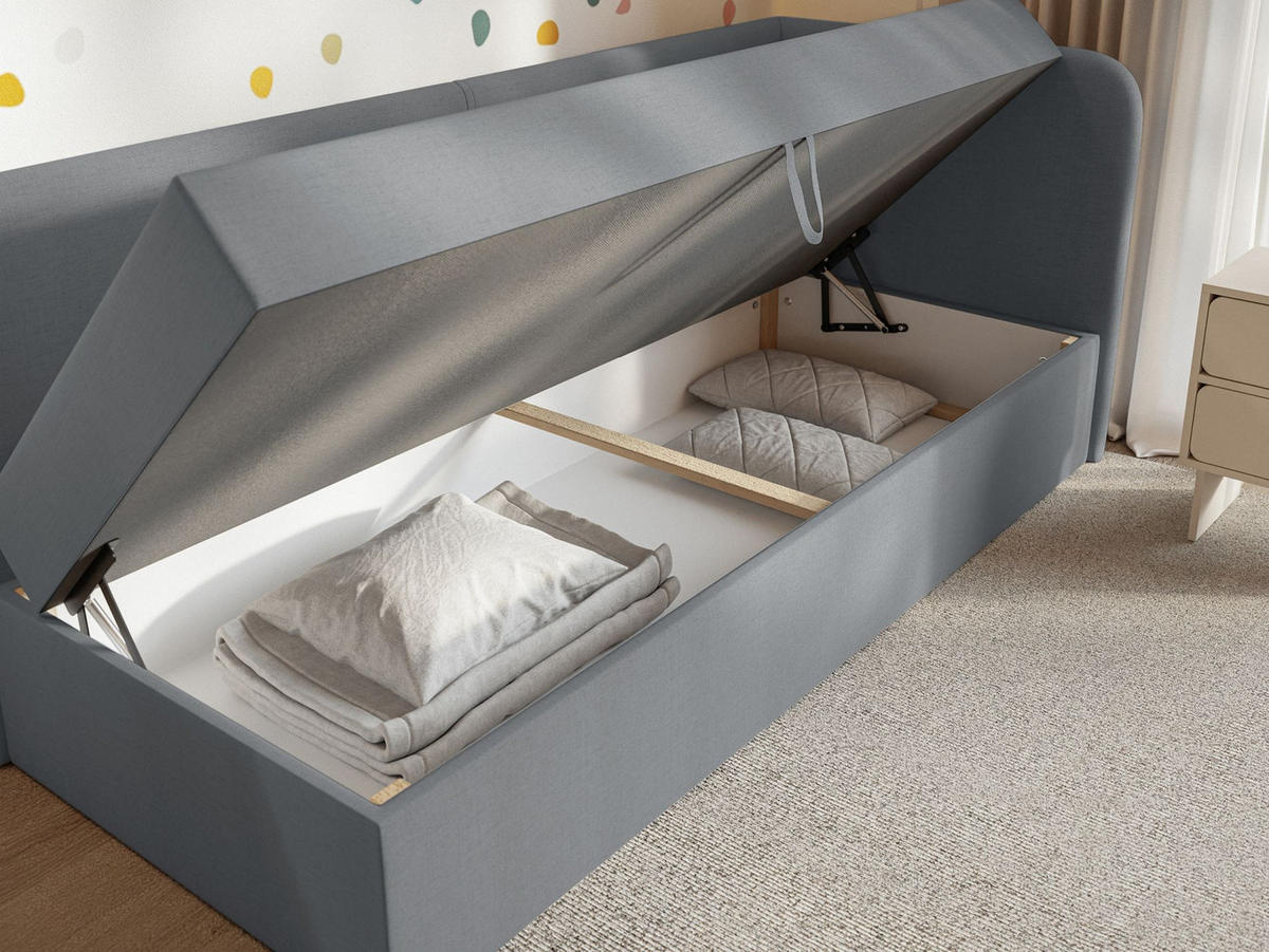 JUGENDBETT Calmmo Dunkelgrau mit Chenille-Bezug, Kopfteil rechts - Dunkelgrau, Textil (90/200cm) - Selsey