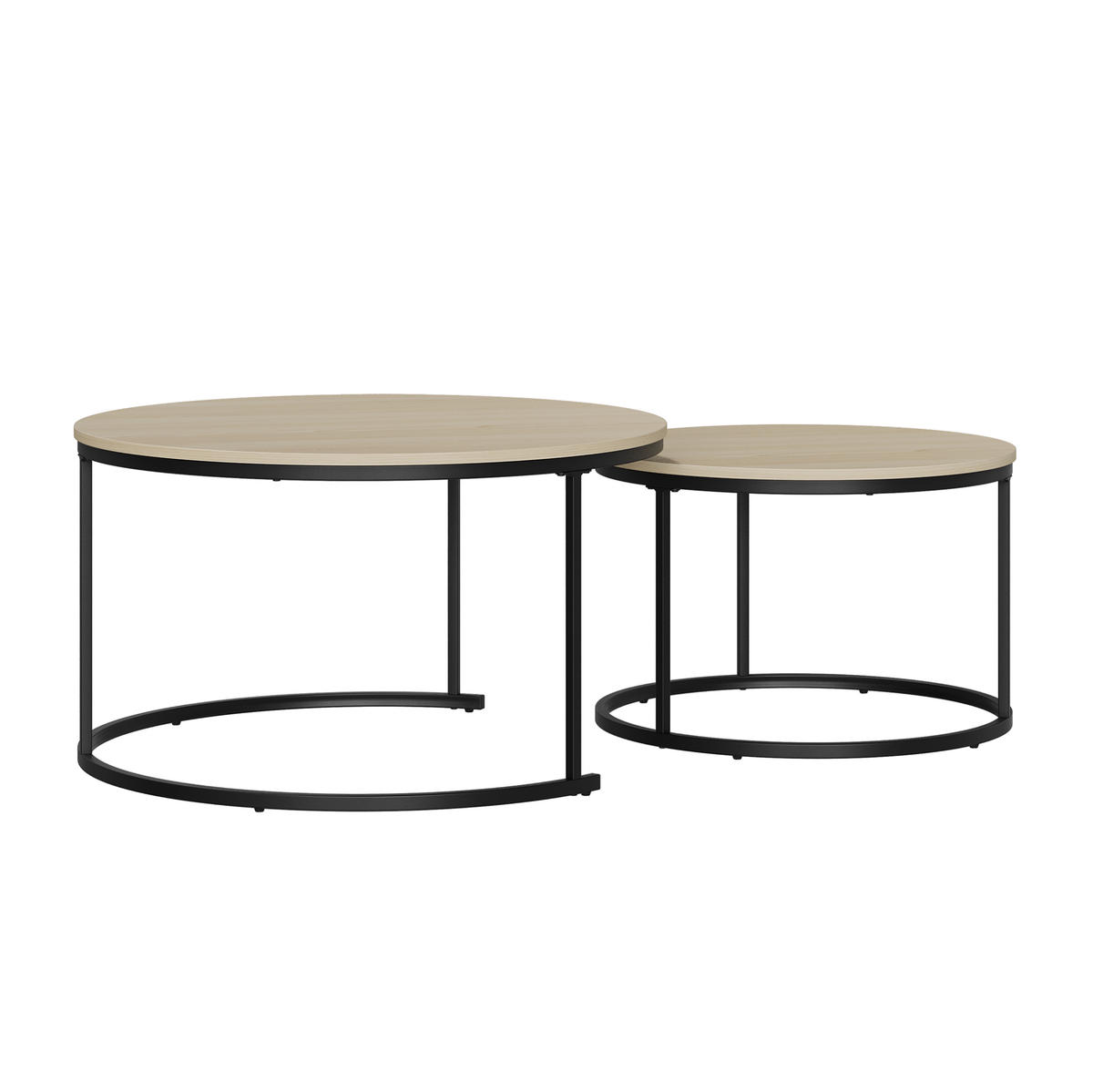 COUCHTISCH 80/80/45 cm in Eichefarben mit Metallgestell, 2-teilig verschachtelbar - Eichefarben, Metall (80/80/45cm) - BEAOK