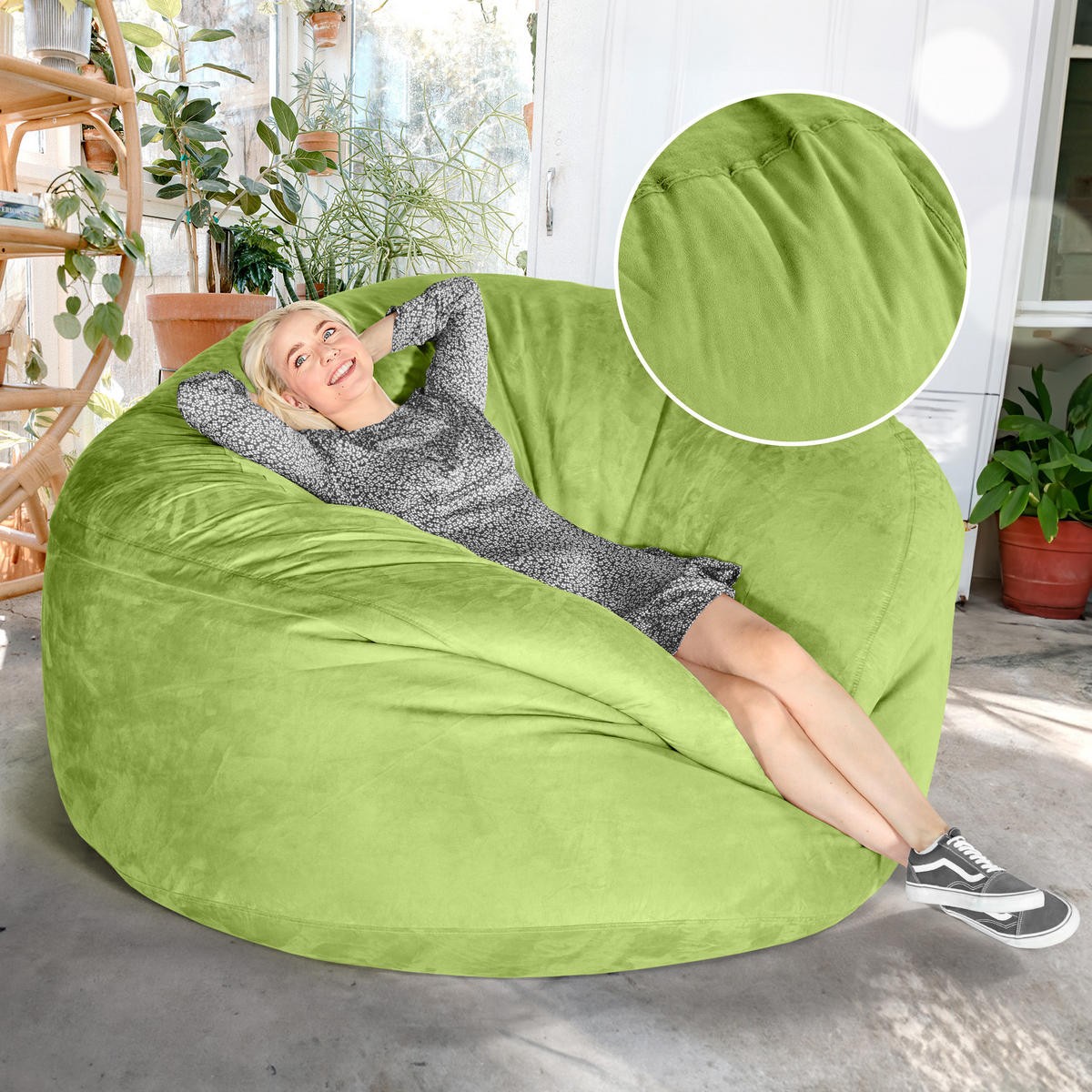 RIESEN-SITZSACK XXL JUMBO Velours 5ft - Grün, Textil (150/120/150cm) - Green Bean