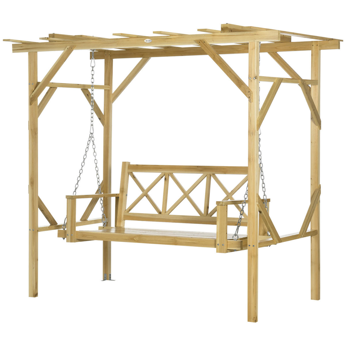 SCHAUKELBANK MIT PERGOLA DE-07050 2 Personen, höhenverstellbar, Massivholz Natur - Naturfarben, Holz (140/196/221cm) - ComfortXL