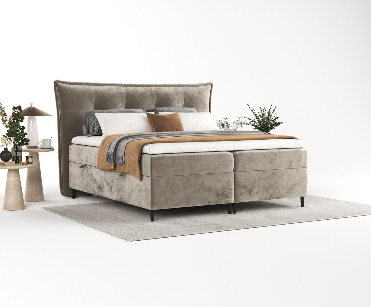 BOXBETT Las Palmas 140/200 cm Beige im Lotta Stoff - Beige/Schwarz, Holz/Holzwerkstoff (140/200cm) - AltaBeds