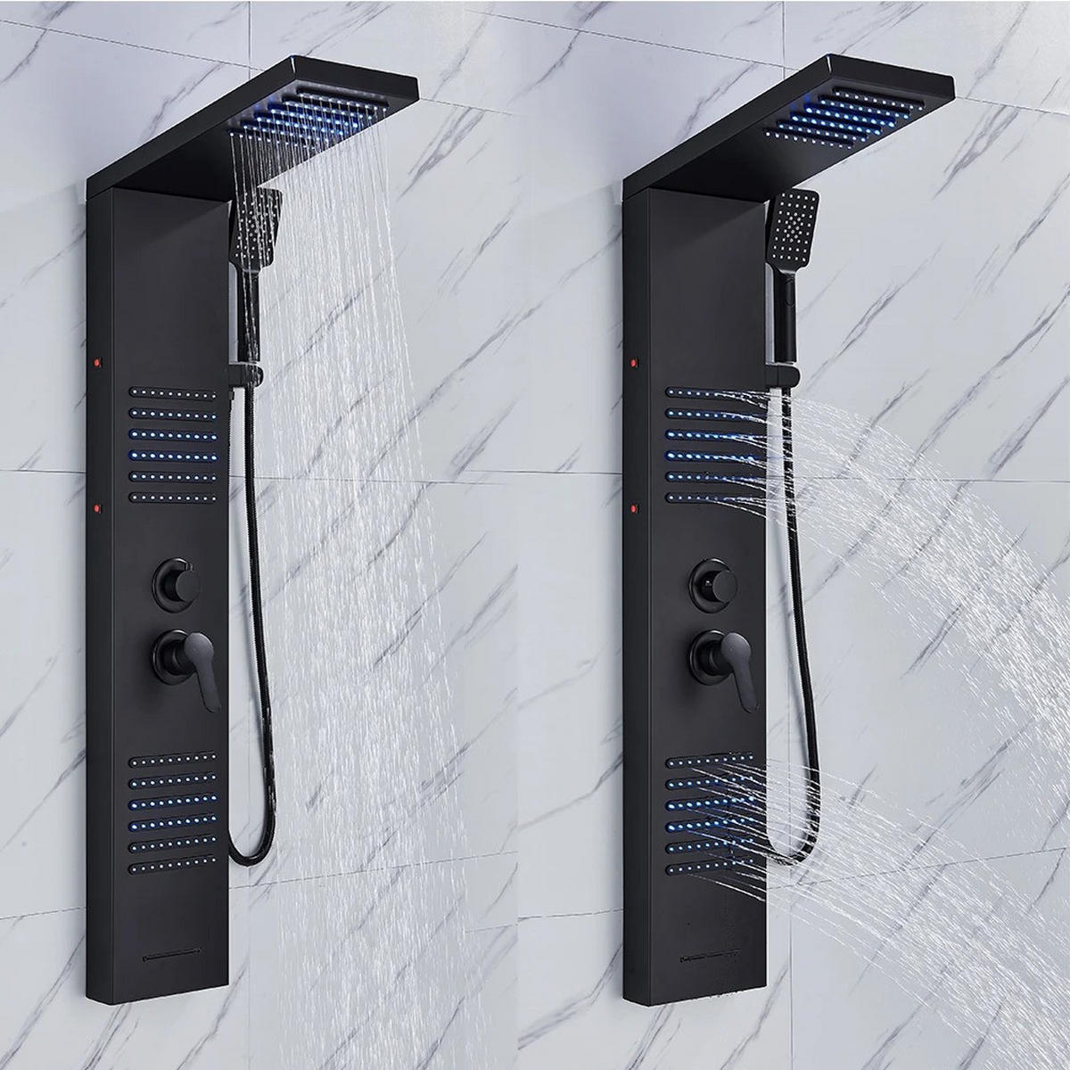 LED Duschpaneel Turmsystem Schwarz - Schwarz Hochglanz, Metall (46/122/20cm) - Kaket