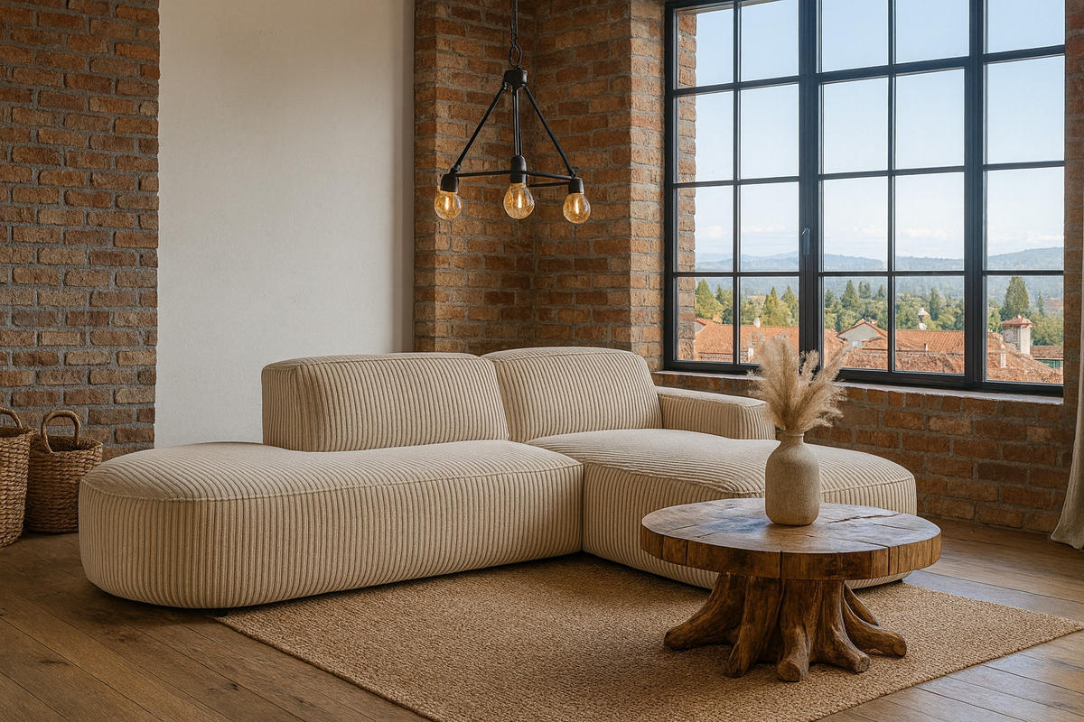 ECKSOFA Cursal Atelier, Stoff Poso, Beige, Rechts - Beige, Holz (284/166cm) - Kaiser Möbel