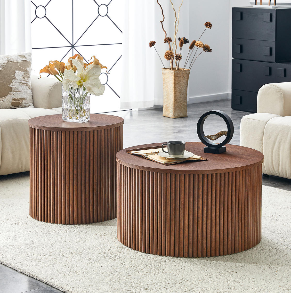 COUCHTISCH 79/79/28 cm aus MDF in Walnussoptik mit Stauraum - Walnussfarben, Holzwerkstoff (65/65/40cm) - OKMYHOME