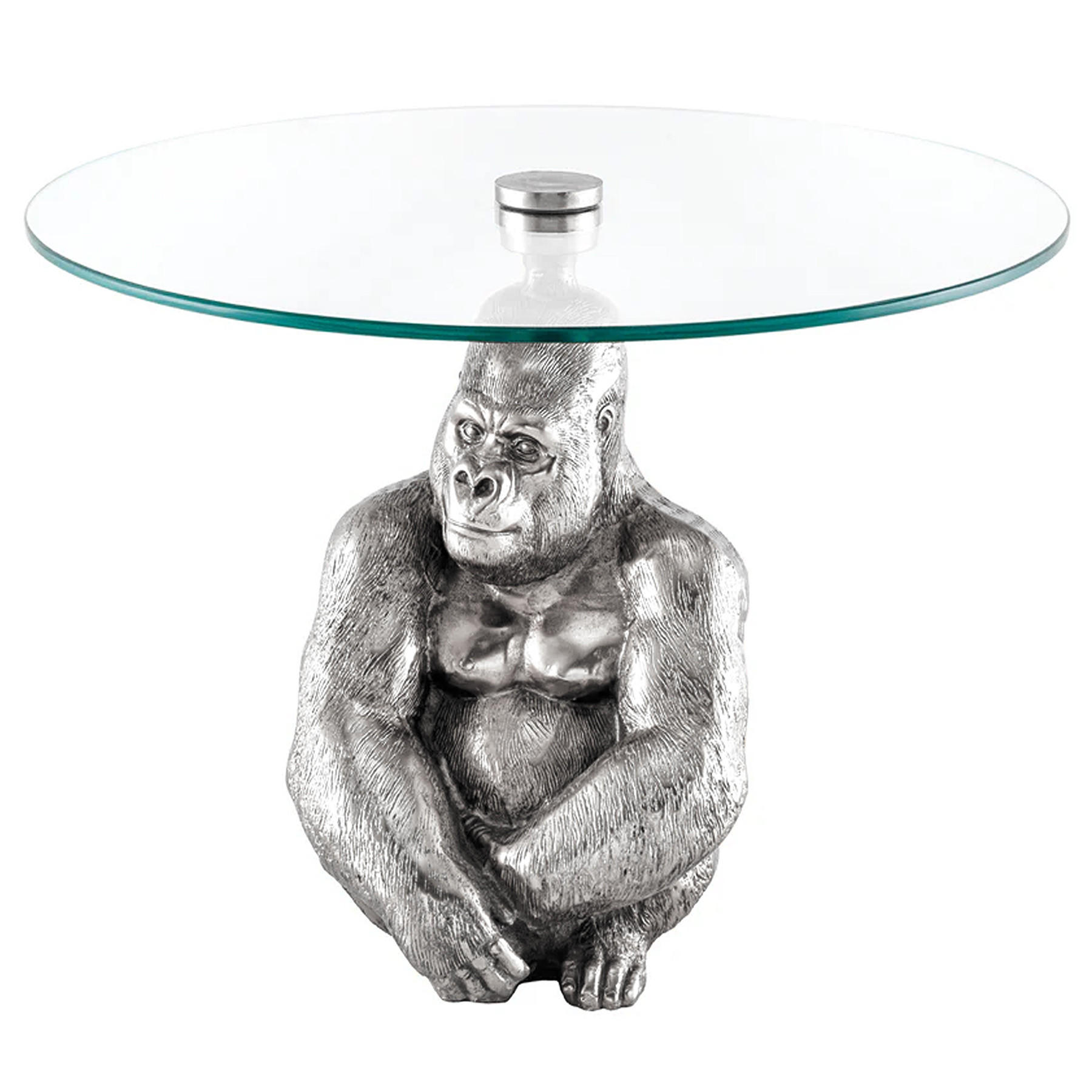 COUCHTISCH KONG Sicherheitsglas rund Transparent 60cm - Transparent/Silberfarben, Glas/Metall (60/60/43cm) - riess-ambiente