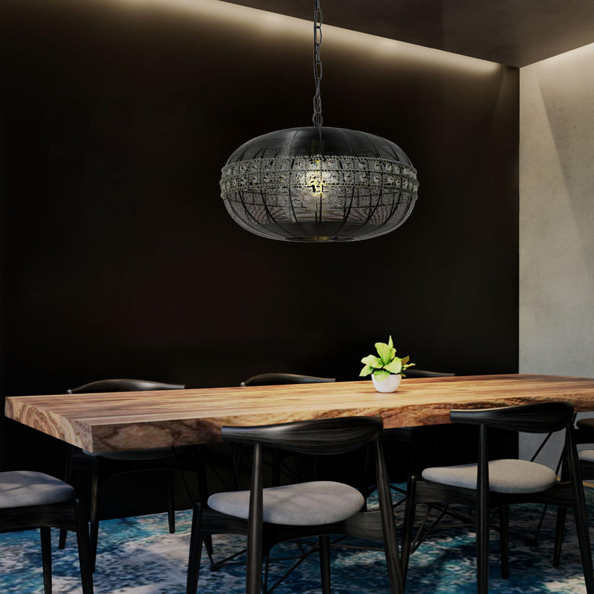 HÄNGELEUCHTE Gitter Schwarz Nickel-matt - Schwarz, Metall (46/46/150cm)