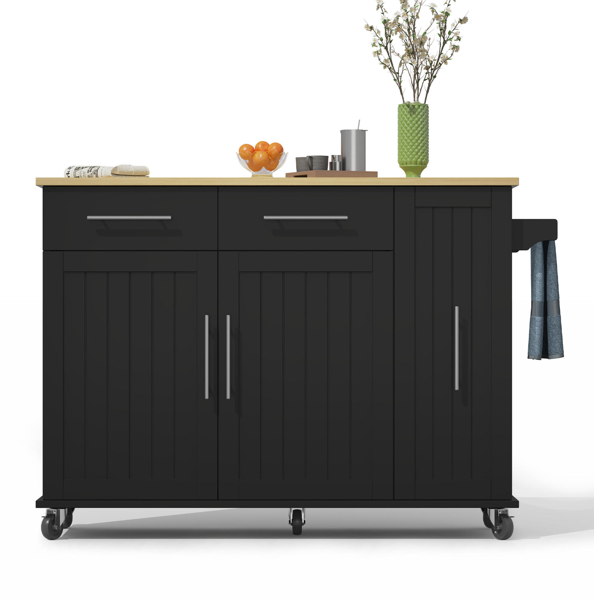 KÜCHENINSEL 120/90/40 cm Schwarz/Natur aus MDF mit Klappblatt - Schwarz, Holzwerkstoff (40/90/120cm) - OKMYHOME
