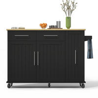 KÜCHENINSEL 120/90/40 cm Schwarz/Natur aus MDF mit Klappblatt - Schwarz, Holzwerkstoff (40/90/120cm) - OKMYHOME