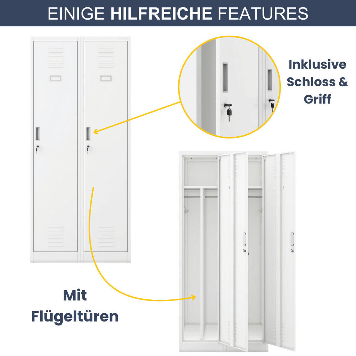 UMKLEIDESCHRANK Spind WIEN 2 Abteile 180x80x50cm Weiß - Weiß, Metall (80/180/50cm) - DELUKE