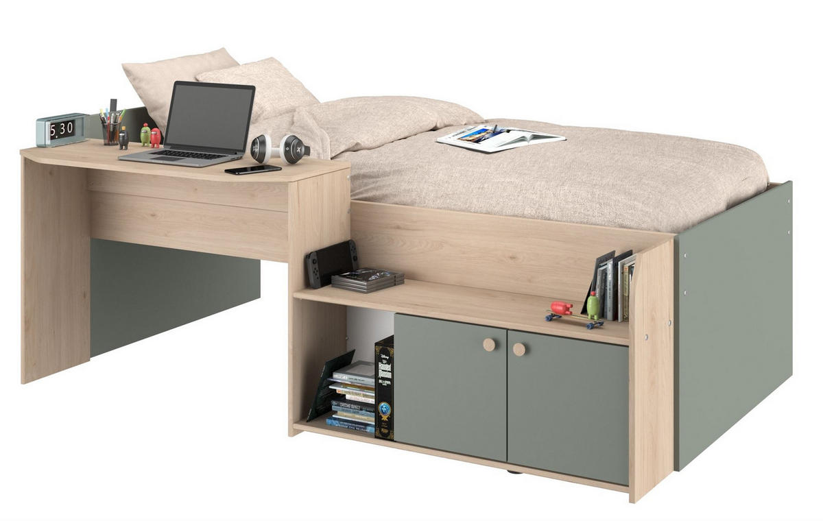HOCHBETT halbhoch Parisot Jade 90x200 Holznachbildung Grün/Eiche - Eichefarben/Grün, Kunststoff (90/200cm) - 58aufmkessel