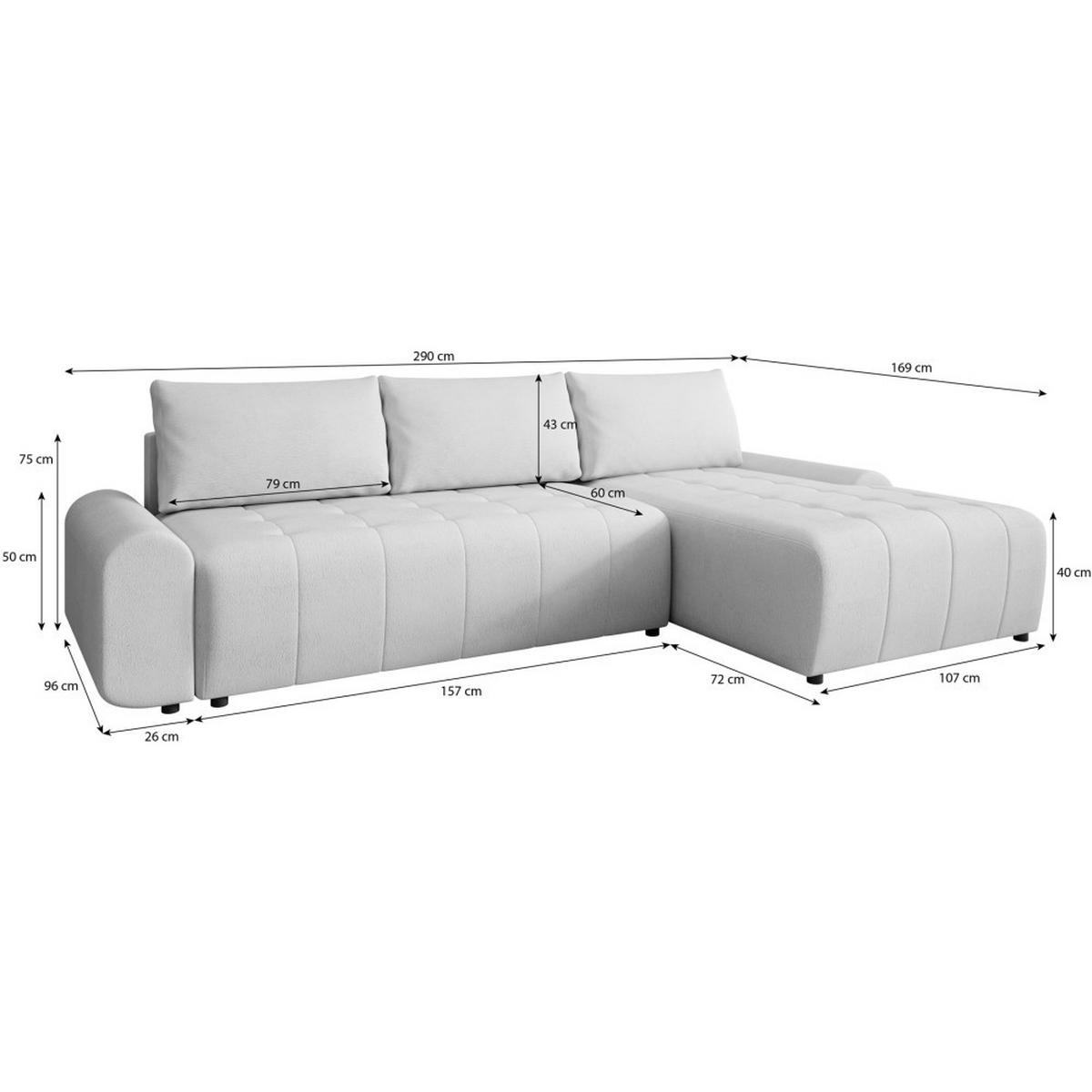 ECKSCHLAFSOFA Costa L Taupe rechts - Taupe/Schwarz, Kunststoff/Textil (290/169cm) - Beautysofa