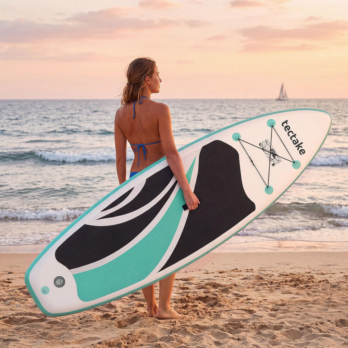 STAND UP PADDLE BOARD Zenon, Belastbarkeit 200 kg, inklusive Kajak-Sitz, weiß/türkis - Weiß, Kunststoff (320/84/0.4cm) - tectake