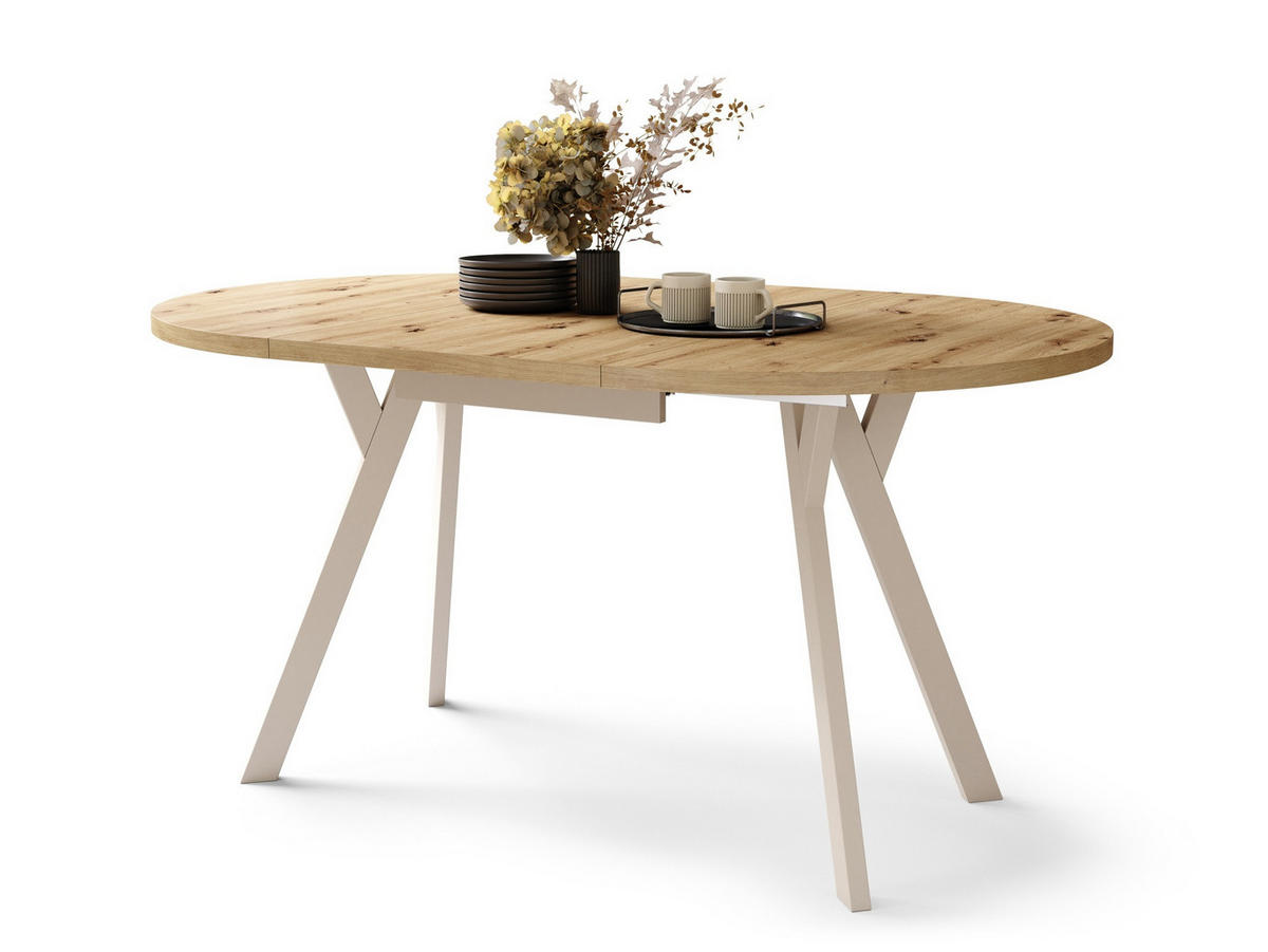 ESSTISCH Rund Eiche Artisan Beige 90x70 cm - Beige/Eiche Artisan, Holzwerkstoff (90/90/77cm) - designimpex