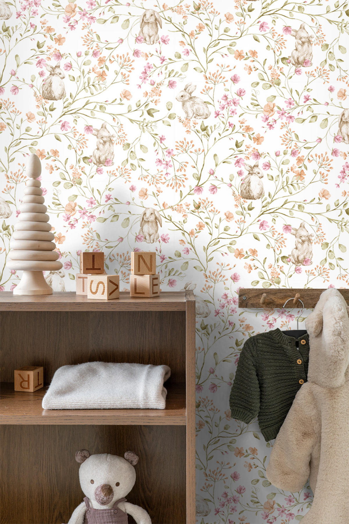 TAPETE Toile de Jouy Kaninchen 0.53 x 10.05 m - Weiß, Papier (53/0.1cm) - ESTAhome