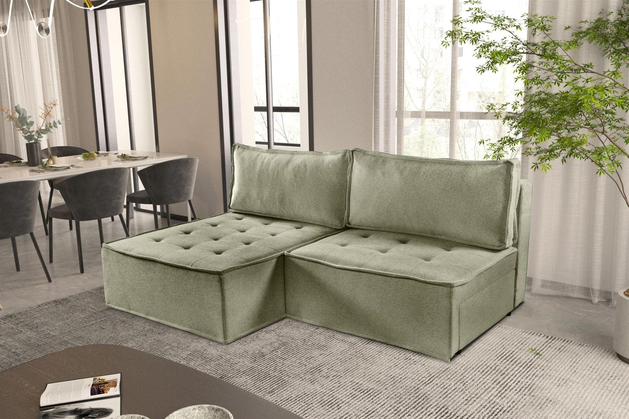 ECKSOFA Schlafsofa Amalia In Raven - Grün, Holzwerkstoff/Textil (200/140cm) - Fun Möbel