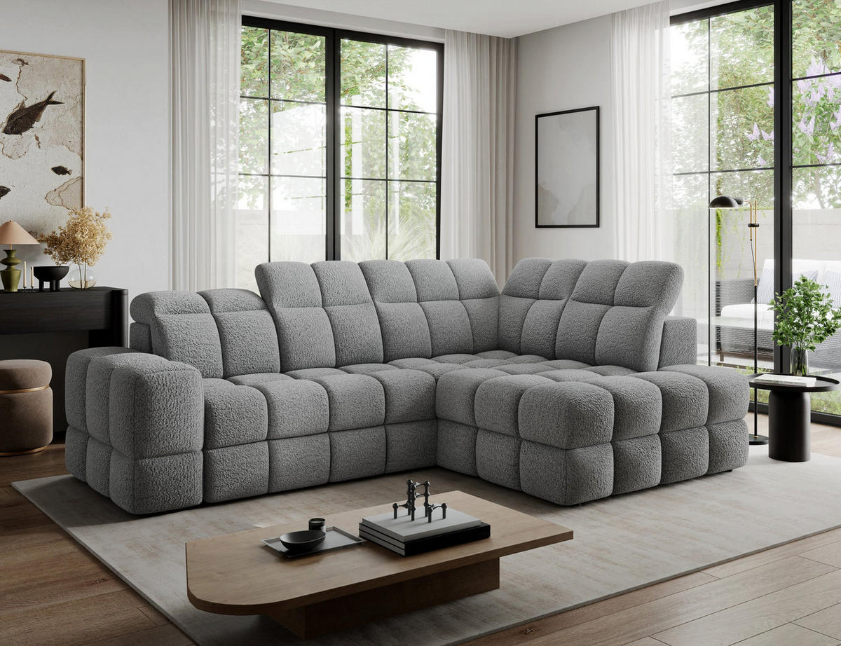 ECKSOFA Bronon mit Schlaffunktion und Bettkasten – Modernes Design, verstellbare Kopfstützen und verschiebbare Rückenlehnen - Grau, Kunststoff (296/109cm) - Wohnideebilder