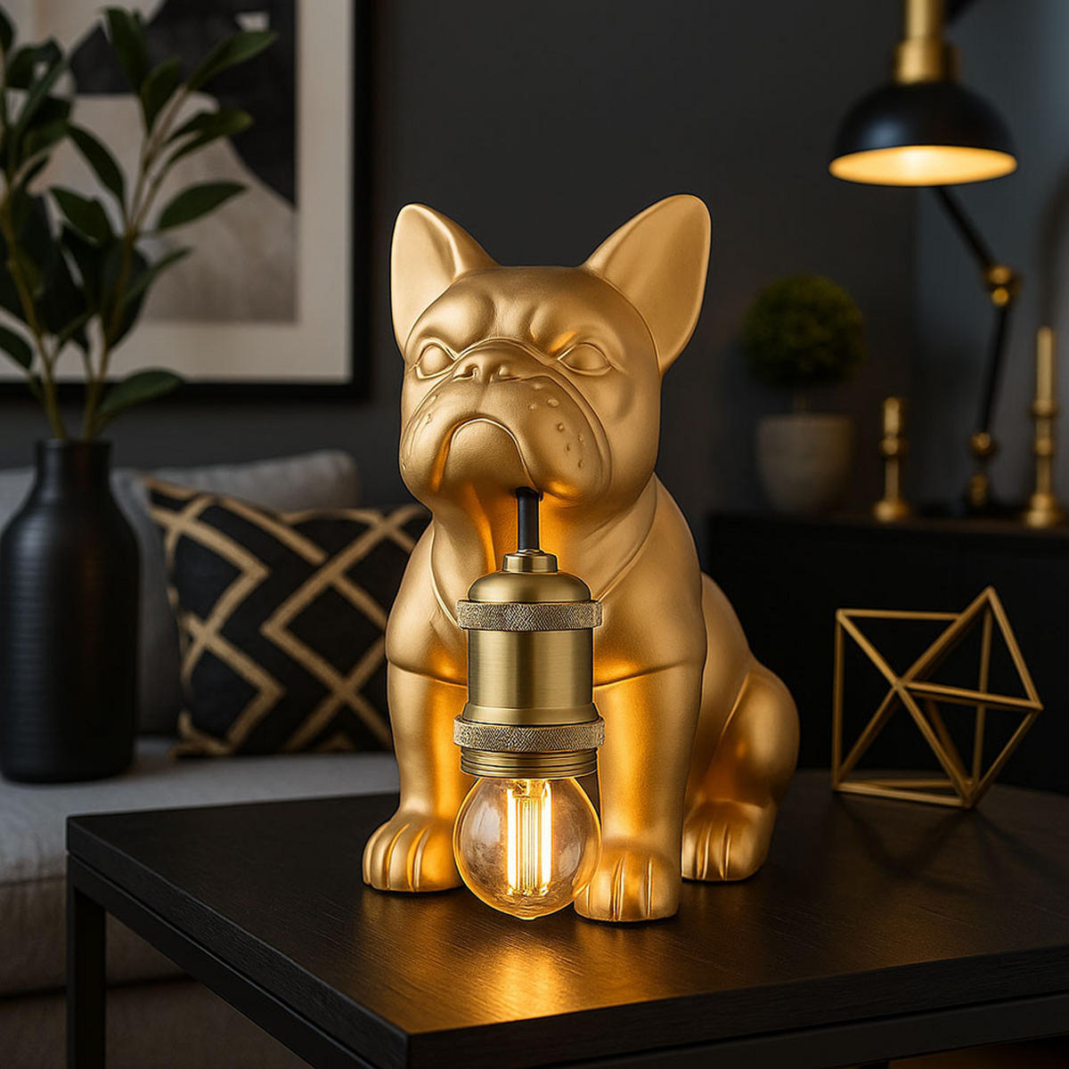 TISCHLEUCHTE Keramik Metall Gold Hundedesign - Goldfarben, Metall (19.5/12.5/24cm) - Globo Lighting