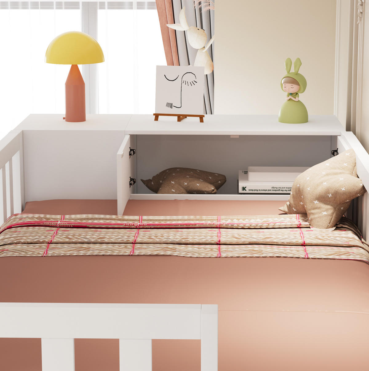 HOCHBETT aus Kiefernholz 90x200 cm Weiß mit Kleiderschrank, Regalen und Leiter mit Schubladen - Weiß, Holzwerkstoff (90/200cm) - IVMEU