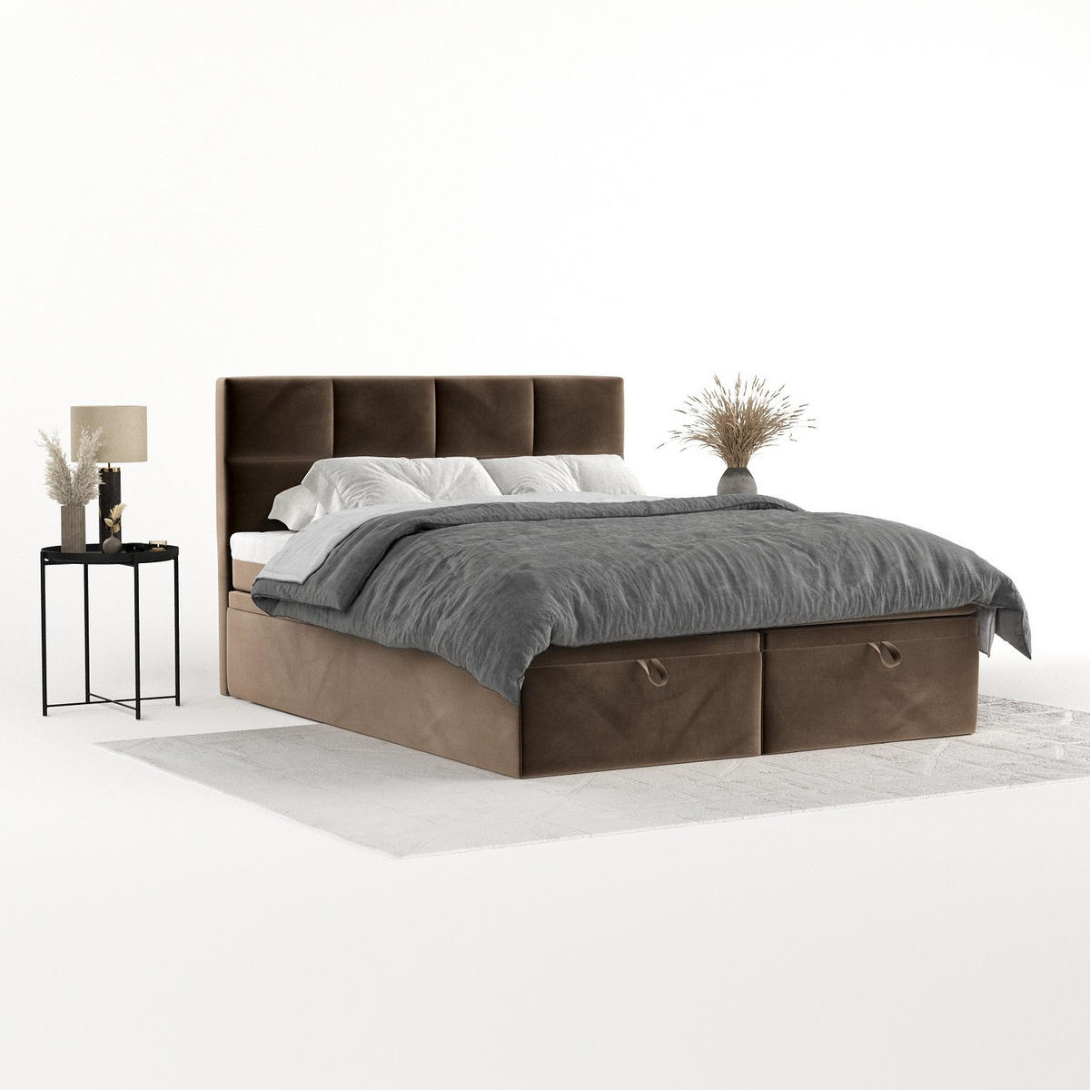 BOXBETT Tessa 200/200 cm Braun im Paros Stoff - Schwarz/Braun, Holz/Holzwerkstoff (200/200cm) - AltaBeds