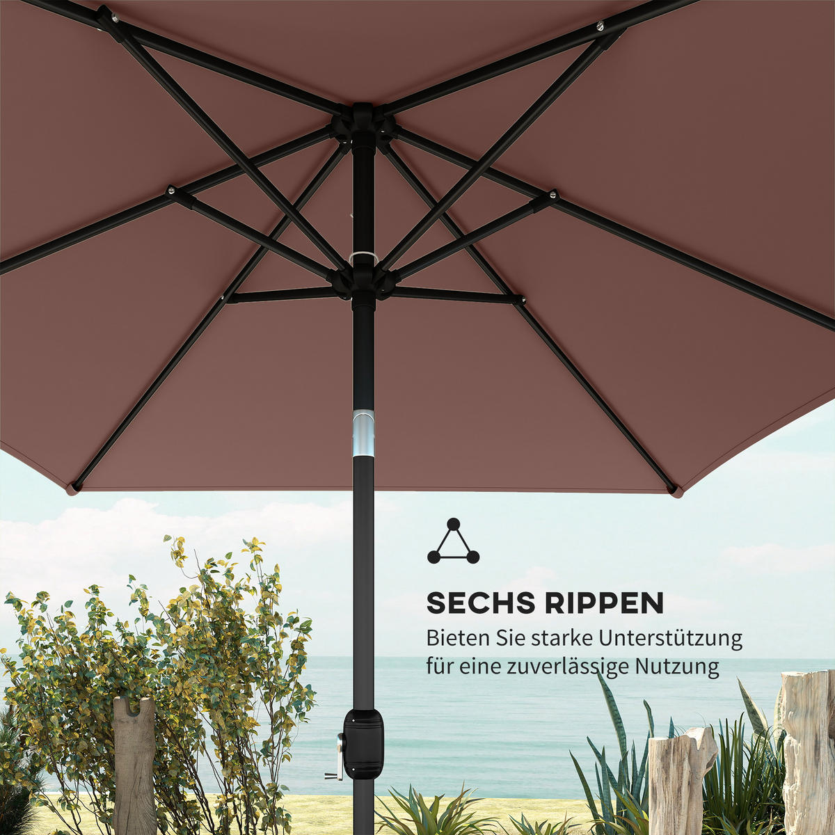 SONNENSCHIRM Polyester Metall Braun - Braun, Textil (200/300cm) - Outsunny