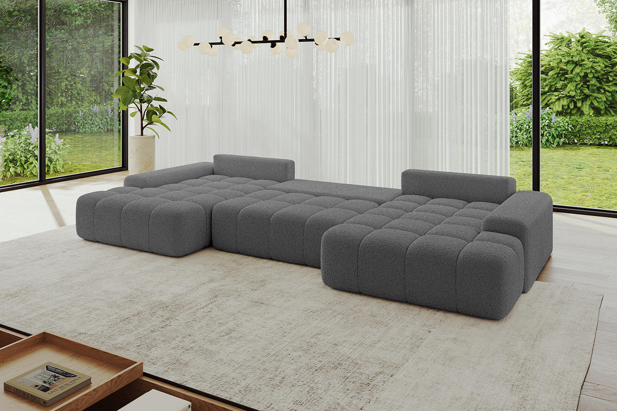 WOHNLANDSCHAFT ENSI-U - 353x164x69 cm Platinfarben - Platinfarben, Holzwerkstoff/Kunststoff (357/69/164cm) - ALTDECOR