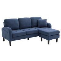 SOFA modular mit Chaiselongue 166 x 118 x 77 cm Cord Blue - Blau, Holz (118/166cm) - Meubliv