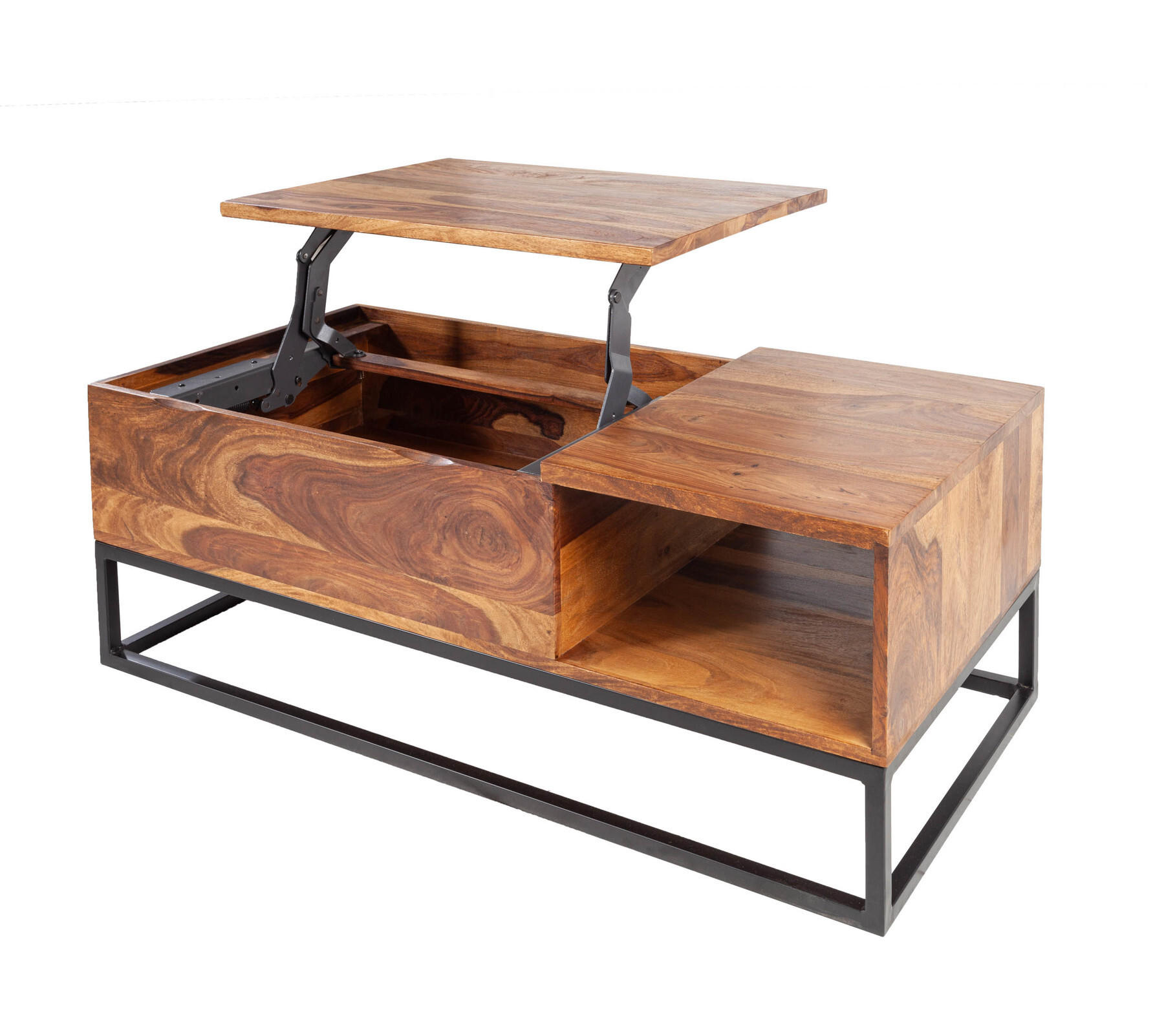 COUCHTISCH MAKASSAR FUNCTION Sheesham Natur 110 cm - Schwarz/Braun, Holz/Metall (54/110/40cm) - riess-ambiente