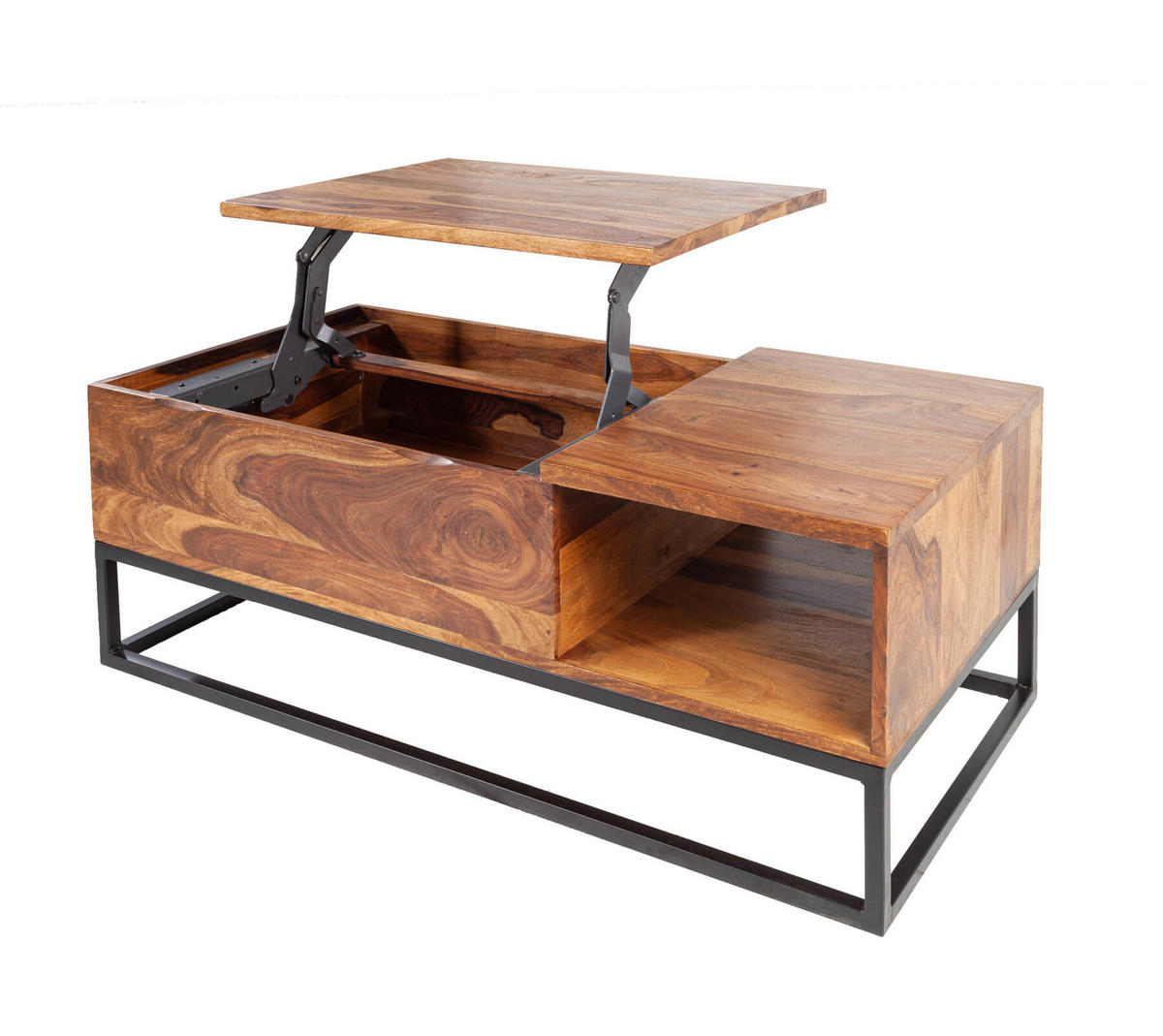 COUCHTISCH MAKASSAR FUNCTION Sheesham Natur 110 cm - Schwarz/Braun, Holz/Metall (54/110/40cm) - riess-ambiente