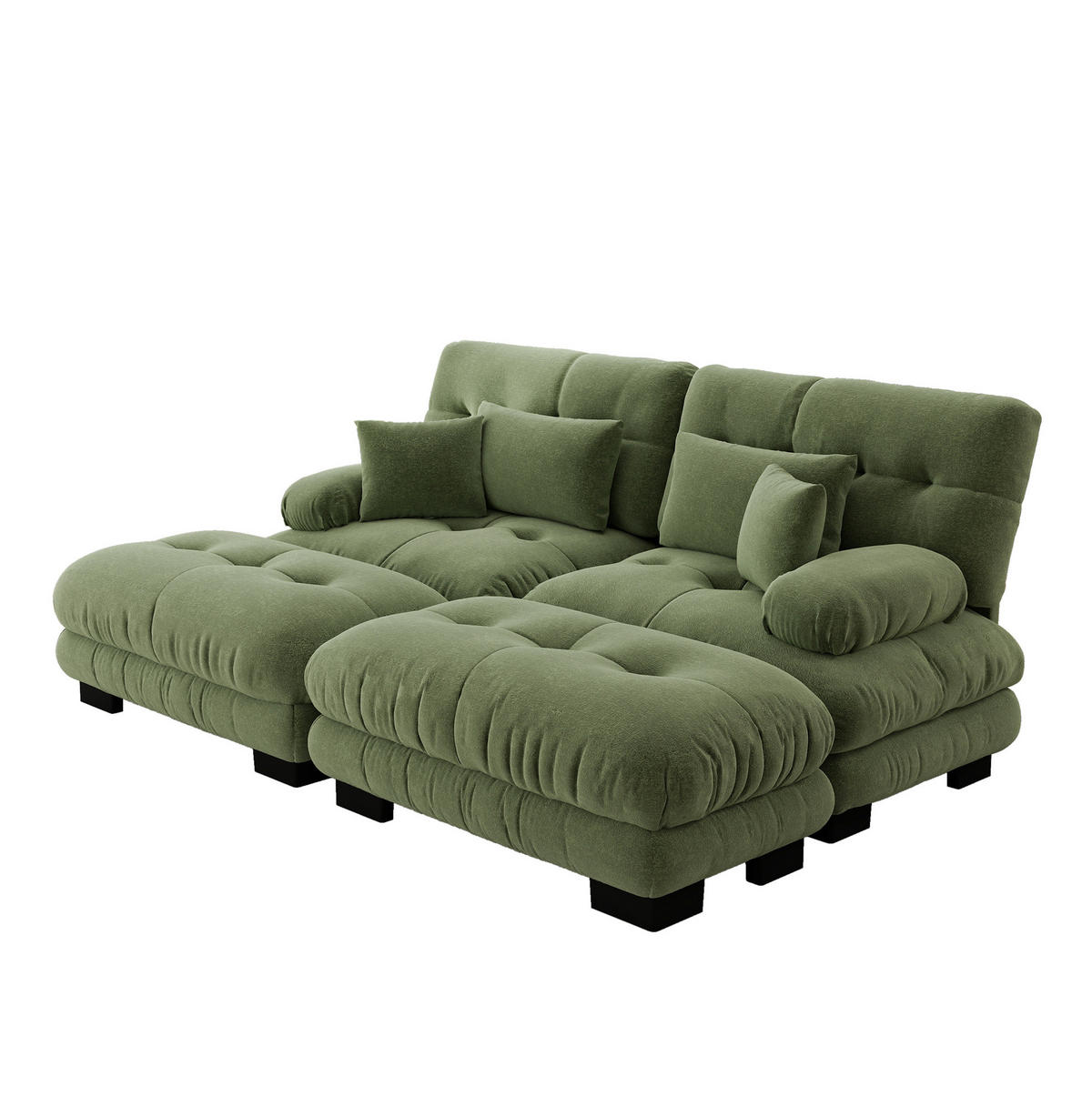 ECKSOFA mit modularem Design, 2 Ottomane und Zierkissen, Chenille, Grün - Grün, Textil (220/145cm) - Redom
