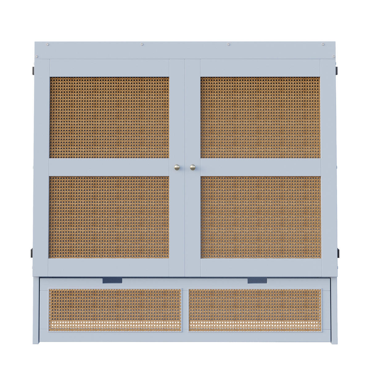 SCHRANKBETT 140/200 cm grau mit Stauraumschubladen im Rattan-Design - Grau, Holz (140/200cm) - OKWISH