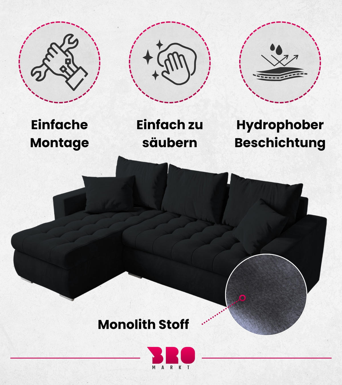 ECKSOFA Luis mit Schlaffunktion Graphit Samt - Silberfarben/Graphitfarben, Kunststoff/Textil (148/238cm) - Bromarkt