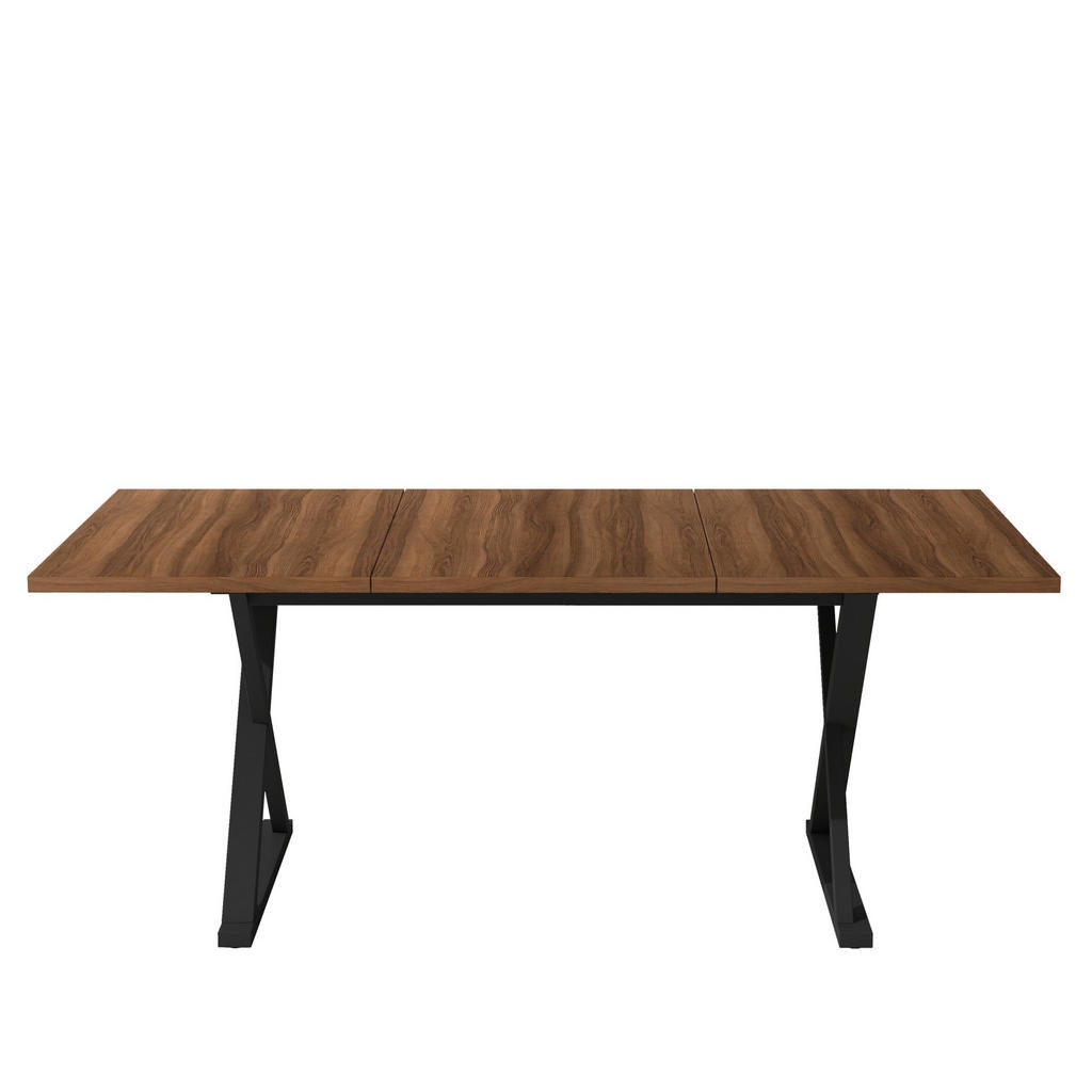 Modfu JÍDELNÍ stůl z MDF 180x90x75 cm v ořechové barvě se stabilními kovovými nohami ve tvaru X pro 6–8 osob