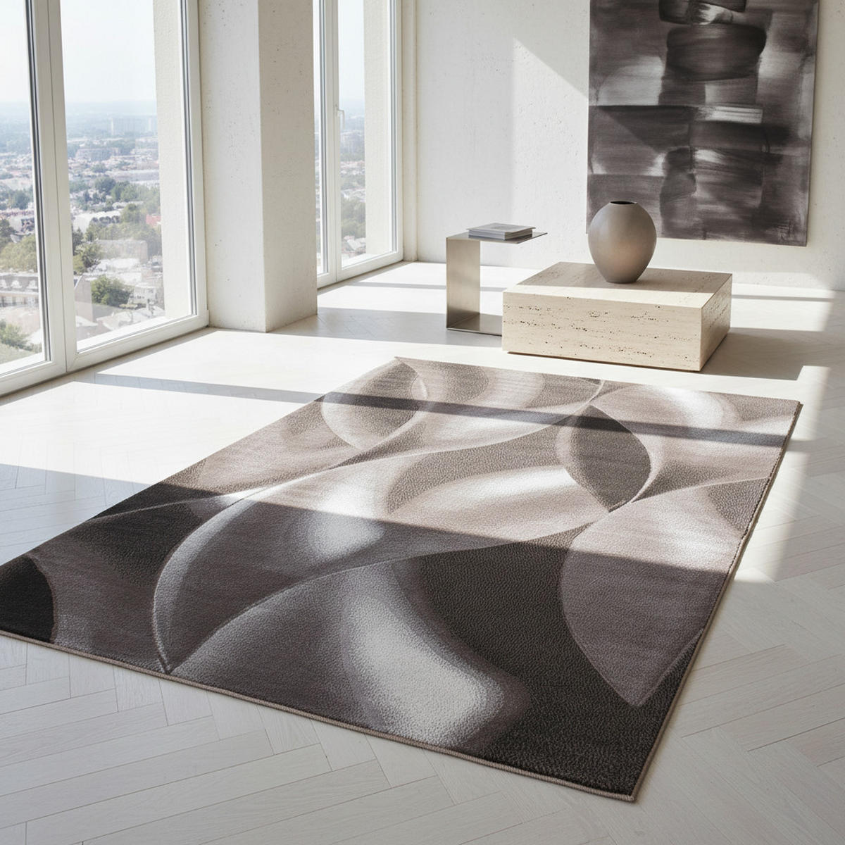 TEPPICH Kurzflor Abstrakte Wellen Polypropylen Wohnzimmer Braun Rechteckig 120x170 - Braun, Textil (120/170cm) - KADIMA DESIGN