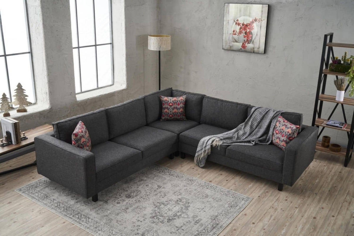 ECKSOFA schlichte Eleganz, lose Rückenkissen - Anthrazit/Schwarz, Holz/Buchenholz (258/258cm) - myHomelando
