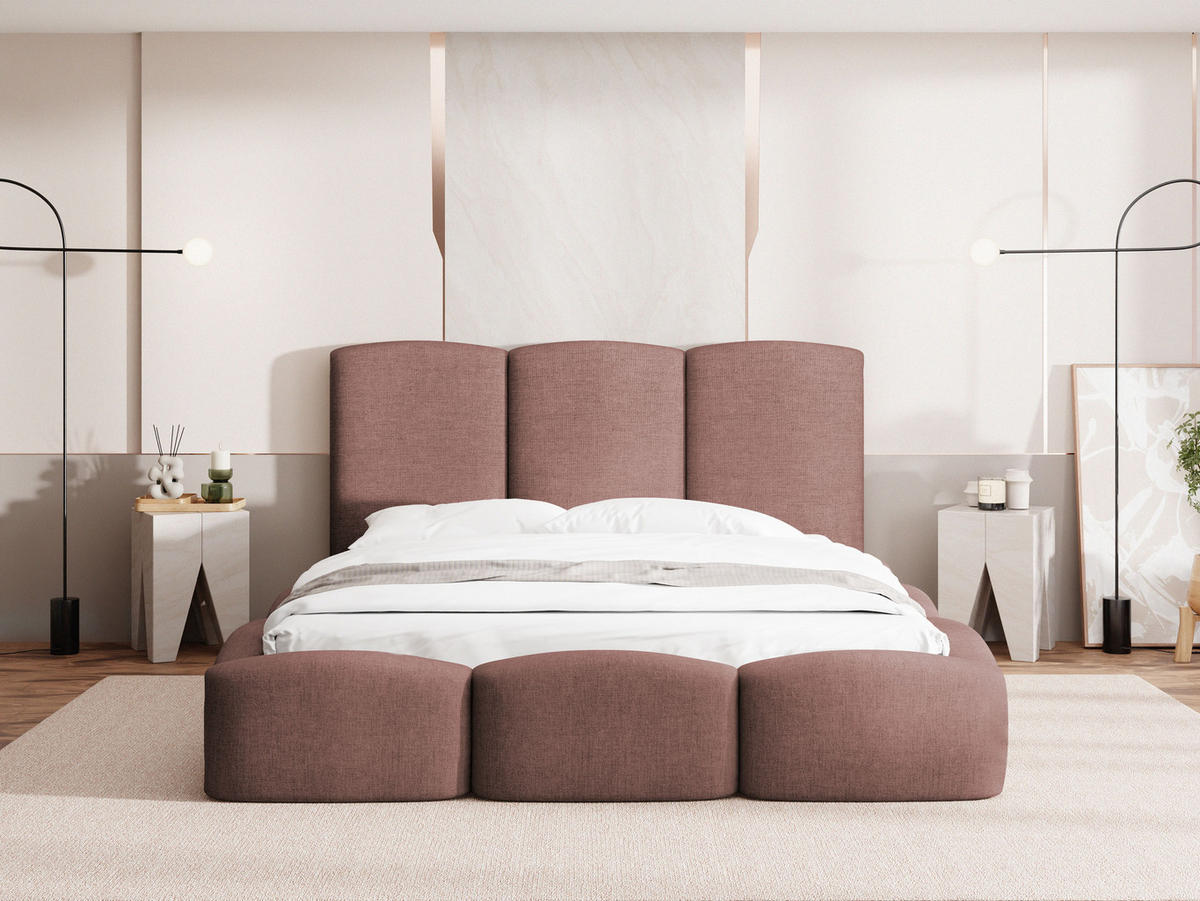 POLSTERBETT Harmony mit Bettkasten & Lattenrost in Altrosa Chenille 140 x 200 cm - Birkefarben/Altrosa, Holzwerkstoff/Kunststoff (140/200cm) - WFL GROUP